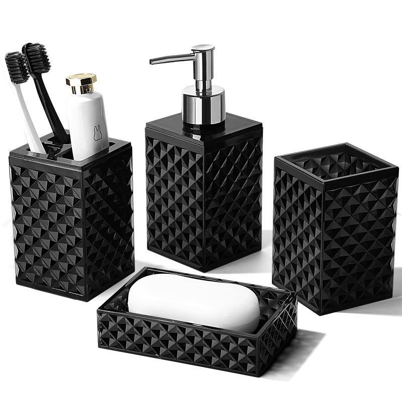 RYTOXILO Black Bathroom Accessories Set, 4 Pack Matte Black Bath Accessory Sets Complete, Acrylic Soap Dispenser and Toothbrush Holder Set for Bathroom Counter Sink, Modern Bathroom Decor - Image 1